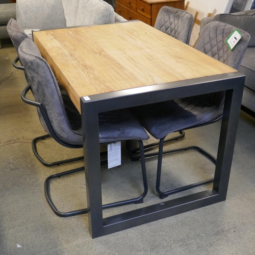 1529 - Fire dining table and four pewter Grey velvet chairs