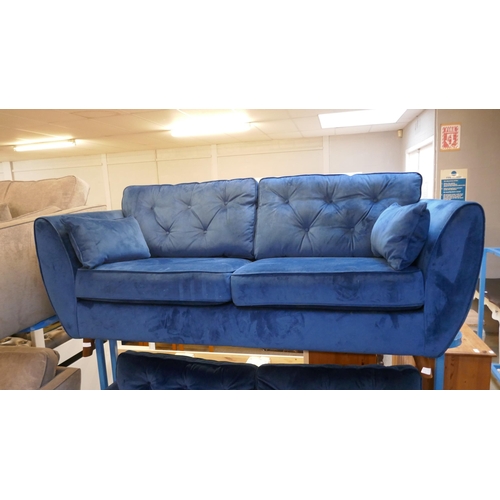 1553 - A pair of blue Hoxton velvet sofas - damaged