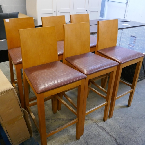 1581 - A set of six high back leather upholstered bar stools