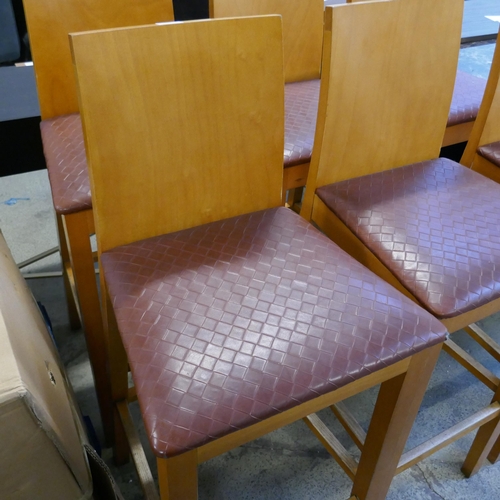 1581 - A set of six high back leather upholstered bar stools