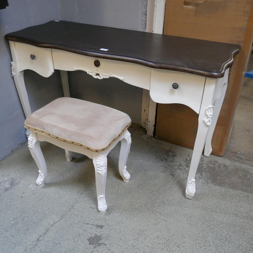 1602 - A dressing table with contrast top and upholstered stool