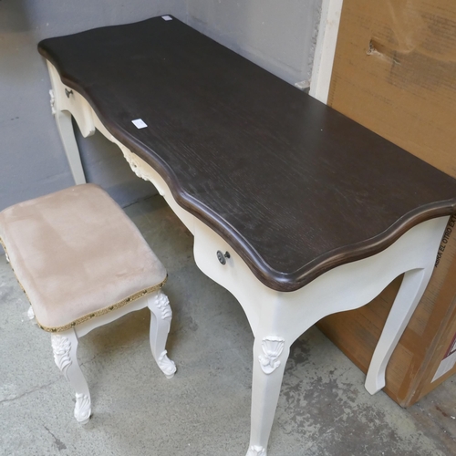 1602 - A dressing table with contrast top and upholstered stool