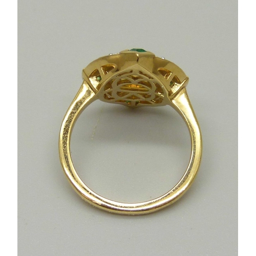 1004 - A silver gilt Welo opal, emerald and zircon ring, L