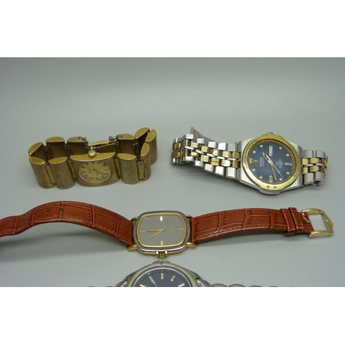 1009 - Four Seiko wristwatches including quartz Sports 100 5 Automatic and Kinetic, a Rotary and a Delfin w... 