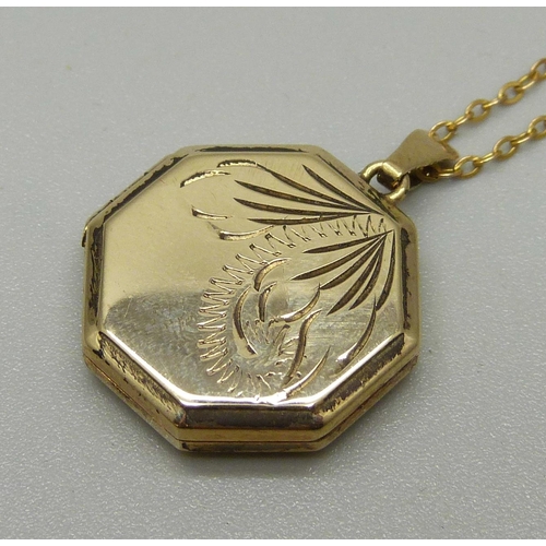 1011 - A 9ct gold locket and chain, 3.8g