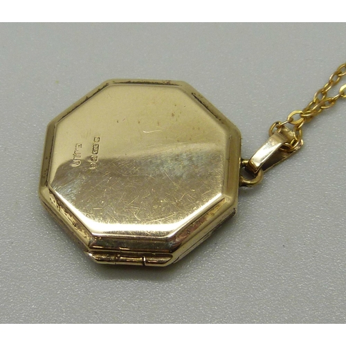 1011 - A 9ct gold locket and chain, 3.8g