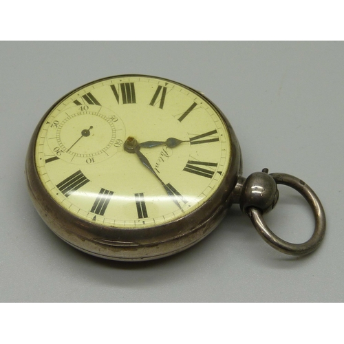 1026 - A silver pocket watch, Birmingham 1823, with diamond end stone by Jas Goodall, Catherine Street, The... 