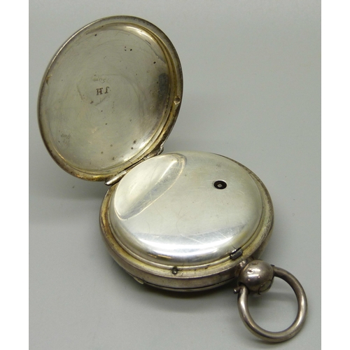 1026 - A silver pocket watch, Birmingham 1823, with diamond end stone by Jas Goodall, Catherine Street, The... 