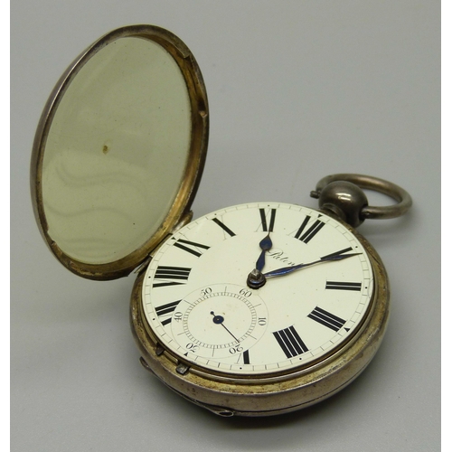 1026 - A silver pocket watch, Birmingham 1823, with diamond end stone by Jas Goodall, Catherine Street, The... 