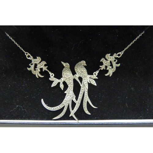 1028 - A rare 1950s Australian silver and marcasite bird necklace by Lega, no.514