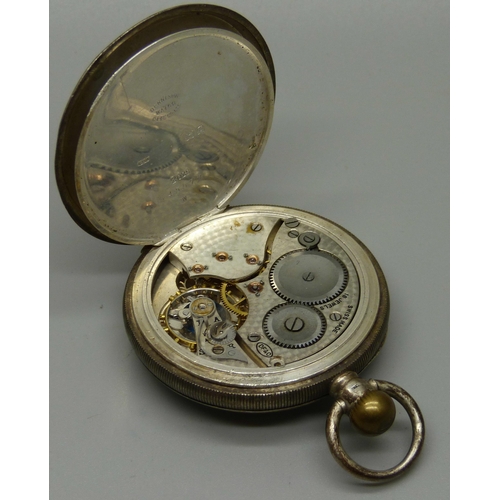 1030 - A silver pocket watch, Birmingham 1927, 2oz Dennison case, dial a/f