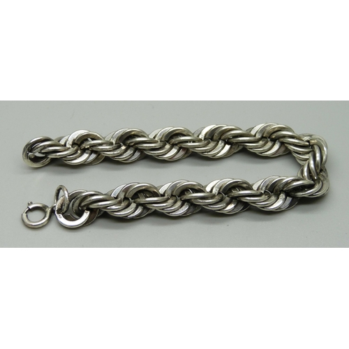 1031 - A heavy 925 silver rope twist bracelet, 74g