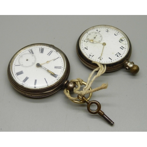 1032 - Two silver pocket watches including one 800 silver