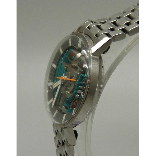 1037 - A Bulova Accutron 'Space View' skeletonised dial with grey chapter, luminous hands and strap