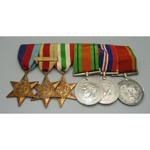 1063 - A set of six WWII medals, all named to 88918 J.D. Pournara