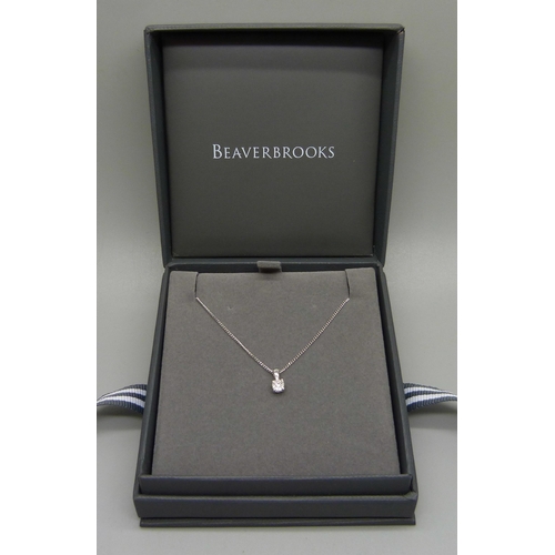 1065 - A Beaverbrooks diamond pendant in white gold on a 9ct white gold chain, carat weight 0.06, clarity I... 