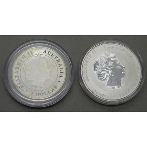 1070 - A 2022 silver Krugerrand and a 2017 1oz silver Rooster coin