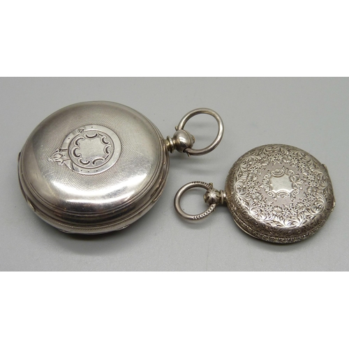 1071 - A lady's silver pocket watch, .935 silver and a silver pocket watch