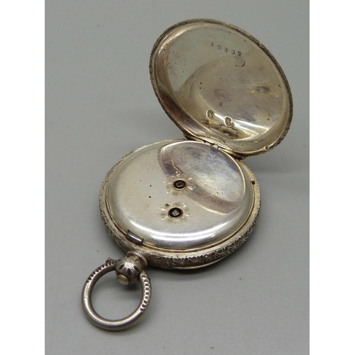 1071 - A lady's silver pocket watch, .935 silver and a silver pocket watch