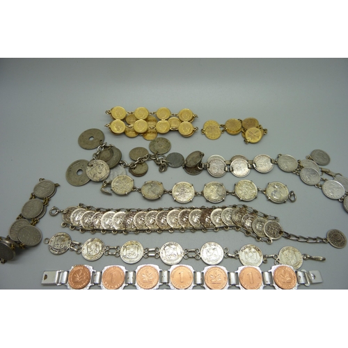 1093 - A collection of coin jewellery including bracelets, etc.