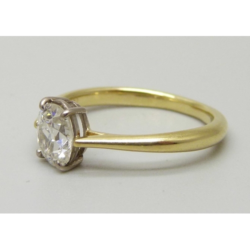 1100 - An 18ct gold and diamond ring, 0.82ct oval diamond, 2.4g, J, SI clarity, colour F