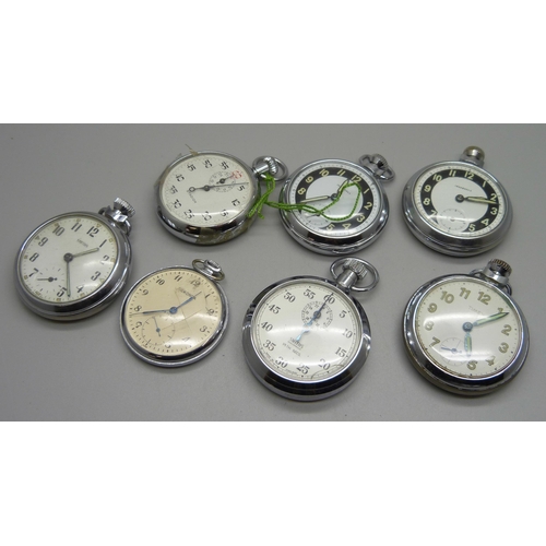 1110 - A collection of seven pocket watches including Ingersoll, Smiths, Timex and Sekonda