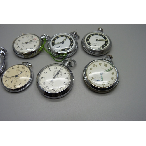 1110 - A collection of seven pocket watches including Ingersoll, Smiths, Timex and Sekonda