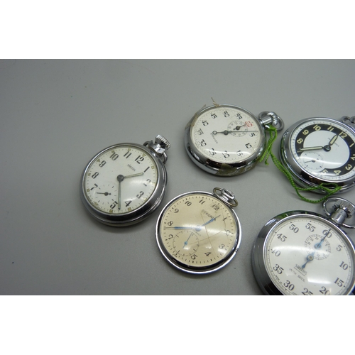 1110 - A collection of seven pocket watches including Ingersoll, Smiths, Timex and Sekonda