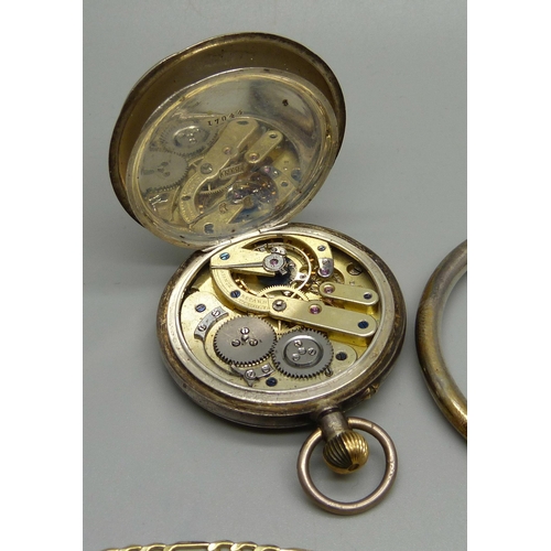 1135 - A silver half hunter pocket watch, silver jewellery, silver bangle, 168g gross weight