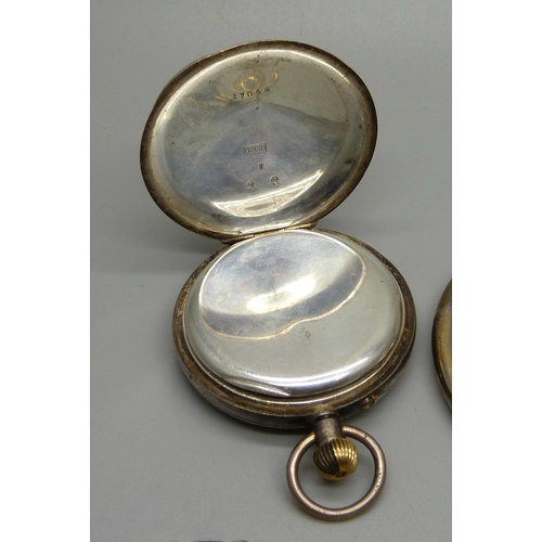 1135 - A silver half hunter pocket watch, silver jewellery, silver bangle, 168g gross weight