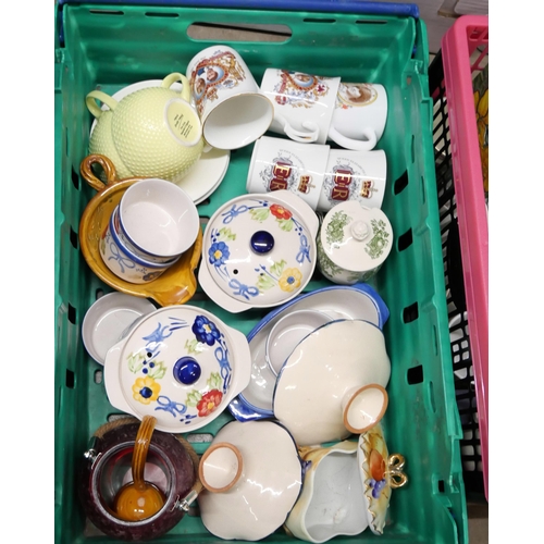 1159 - Five boxes of mixed china, Delft style planters, Mason's commemoratives, etc. **PLEASE NOTE THIS LOT... 