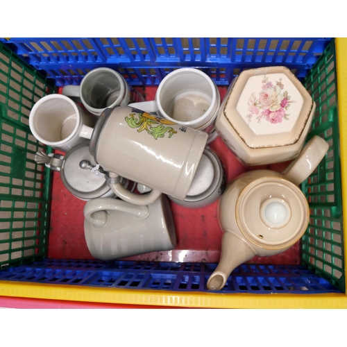 1159 - Five boxes of mixed china, Delft style planters, Mason's commemoratives, etc. **PLEASE NOTE THIS LOT... 