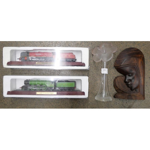 1163 - A Murano glass vase, a carved bust and two model railway locomotives **PLEASE NOTE THIS LOT IS NOT E... 