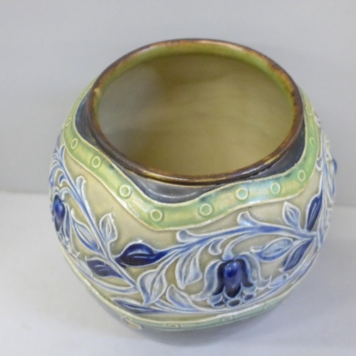 602 - A Royal Doulton Art Nouveau tube lined stoneware vase, 20cm