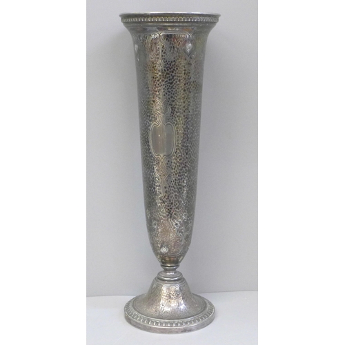615 - An American silver plated Art Nouveau vase, Reed & Barton, 35.5cm