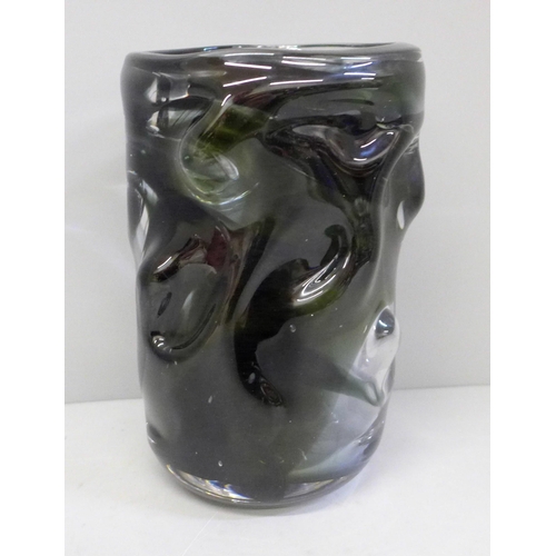 616 - A Whitefriars nobbly glass vase, pattern 9609, 17.5cm