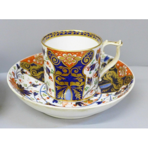 632 - A Crown Derby Imari cup and saucer and a Swansea cup and saucer, saucer a/f