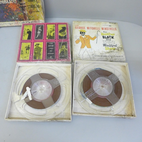 638 - A collection of seven reel to reel tape records including two The Beatles, Please Please Me and With... 