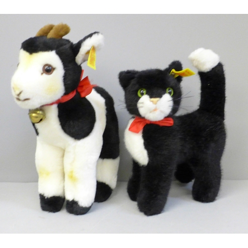 659 - A vintage Steiff baby calf and kitten, made in Western German, 1970s