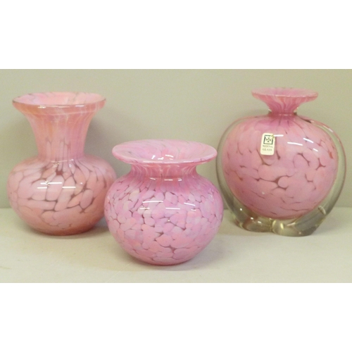 661 - Three glass vases, one with M'dina label