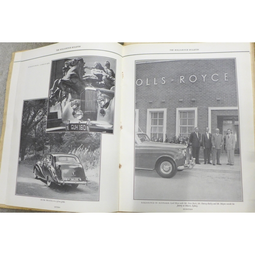 674 - A collection of Rolls-Royce Bulletins and two Rolls-Royce badges and model cars