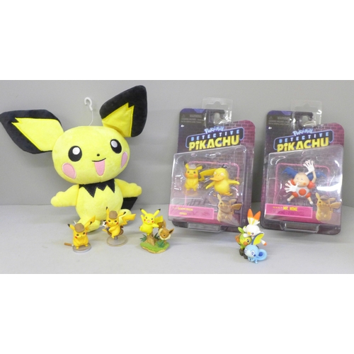 680 - A collection of Pokemon figures and plush, including Mr Mime, Psyduck and Pikachu