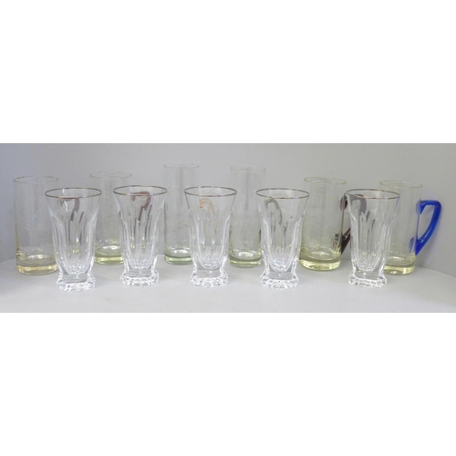 702 - Five Rogaska crystal glasses and six various tall etched glasses