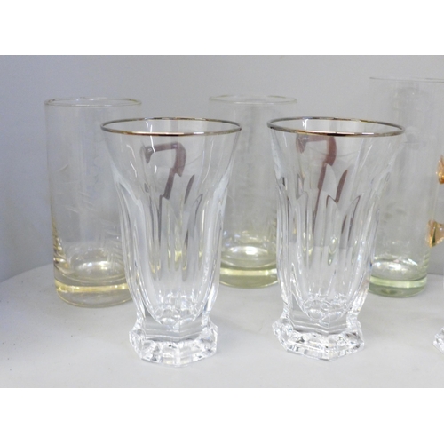 702 - Five Rogaska crystal glasses and six various tall etched glasses