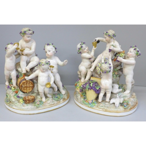 712 - A pair of 18th Century Meissen cherub figure groups, a/f, one arm restored