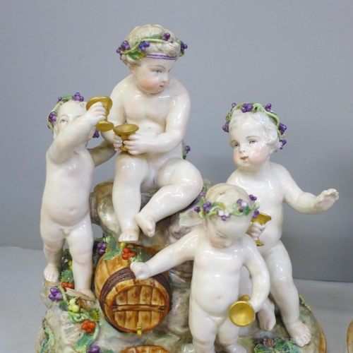 712 - A pair of 18th Century Meissen cherub figure groups, a/f, one arm restored