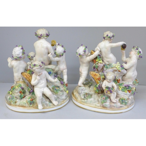 712 - A pair of 18th Century Meissen cherub figure groups, a/f, one arm restored