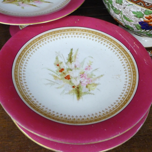 719 - A Royal Doulton pedestal bowl, cheese dish and cover and three pieces of 
Royal Worcester, one stain... 