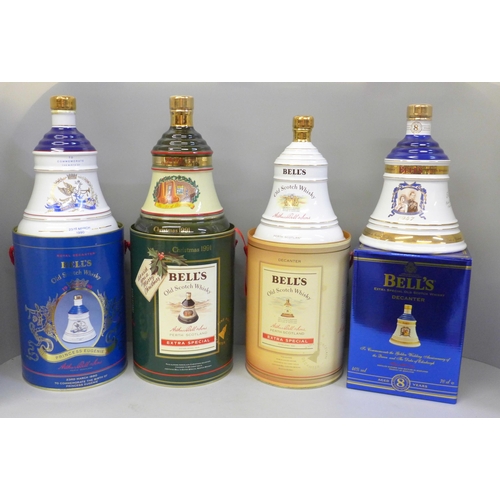 722 - Four Wade Bell's Whisky decanters; three Extra Special and a 1990 Princes Eugenie