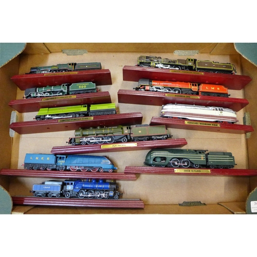 744 - Model railways, a collection of ten Atlas edition model locomotives; Mallard, Battle of Britain Clas... 